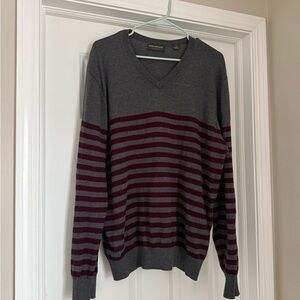 Men's Gray and Red Striped Sweater